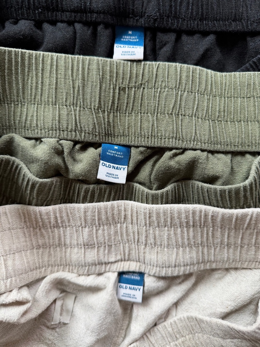 Old Navy Linen Shorts Set Black, Olive, Cream Pull-on High Waist 3 Pairs - Picture 3 of 4